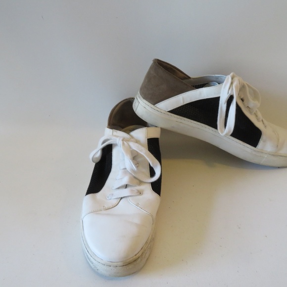 VINCE WHITE LEATHER BLACK MESH LACE UP SNEAKERS 9 - Picture 2 of 8